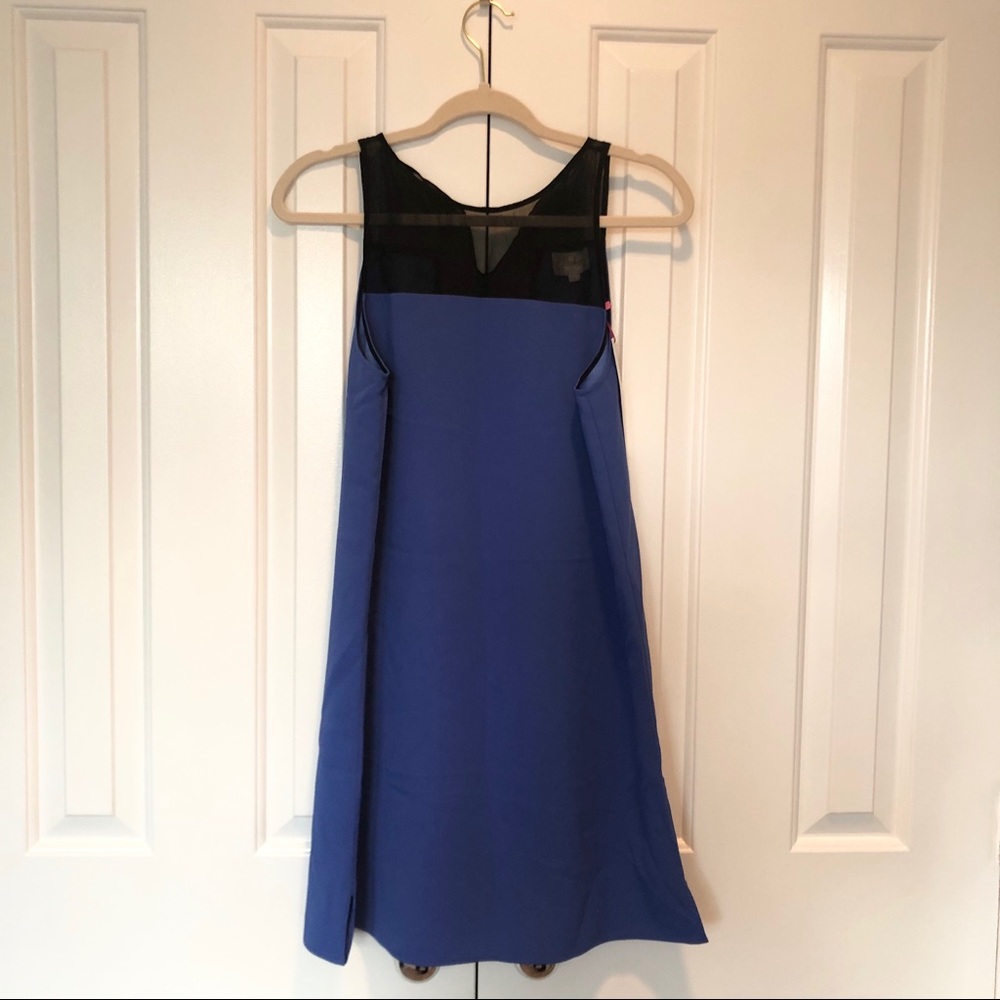 NWT - Parker Blue Silk Dress with Black Mesh